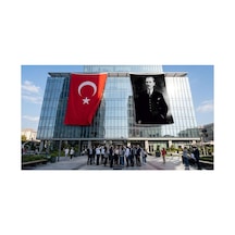 Siyah Takım Elbiseli Mustafa K. Atatürk Bayrak Ve Türk Bayrağı Premium Raşel Kumaş 2'li Set 10x15 Metre Ata39 Diğer