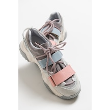 Lulen Buz Multi Sim Yazılı Cırtlı Kadın Spor Sneakers Buz - Pembe - Mavi Çok Renkli