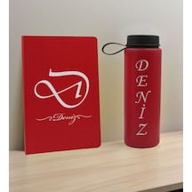 Bk Gift Kişiye Özel İsimli Kırmızı Defter Ve Cam Matara Hediye Seti-2, Sevgiliye Hediye, Arkadaşa Hediye, Yeni İş Hediyesi