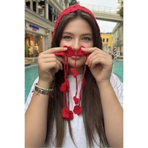 Mollycrush Kırmızı Yazlık Çiçek Motifli Örgü Bandana Kadın Plaj Hair Band Kırmızı