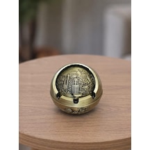 Kapaklı Metal Küllük Açılır Kapanır Dekoratif Masa Üstü Küllük Vintage Sarı 7.5 Cm