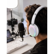 Beyaz Bluetooth 5.0 Mikrofonlu Kablosuz Kulak Üstü Kulaklık Rgb Işıklı Type-c Şarjlı