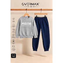 Overmax Positive Baskılı Çocuk Kapüşonsuz Sweatshirt Ve Eşofman Takımı 3-12 Yaş Gri Üst-lacivert Alt - 921449094 Gri Üst-lacivert Alt
