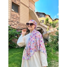 Moda Kaşmir Flora Desen Bambu Eşarp Mavi-somon Moda Kaşmir Flora Desen Bambu Eşarp Mavi-somon