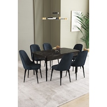 Ikon Siyah Mermer 80x132 Açılabilir Mdf Masa Yemek Odası Takımı, Mutfak Takımı 6 Adet Sandalye Antrasit