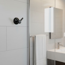 Yapışkanlı Bornoz Askılığı Siyah V Bornozluk Paslanmaz Duvara Monte Banyo Havlu Askısı