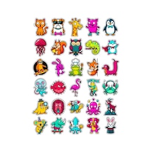 30 Adet Komik Hayvan Karikatür Sticker Seti - Laptop Defter Telefon Ajanda Çok Renkli