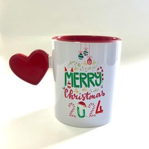 Merry Christmas 2024 Baskılı Dolu Kalp Kulplu Mega Yılbaşı Kupası