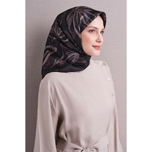 Armine Sura Saf İpek Eşarp 9600 52 Antrasit Çiçek Desen