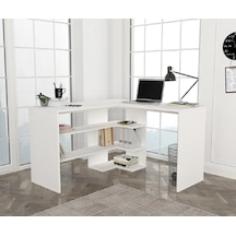 Aden Home Kitaplıklı Çalışma Masası, Beyaz Çalışma Masası, Ders Çalışma Masası, L Ofis Masası, 120x120 - Cm63