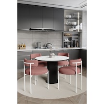 Avvio Sweet Pink Dreams Ptt Lake Mdf Ayak 4'lü Teddy Sandalye 90x90 Masa Sandalye Takımı Bukle Kumaş Düz Beyaz