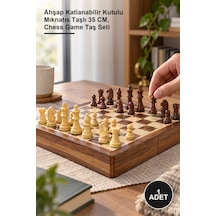 1 Adet Satranç Oyunu Ahşap Katlanabilir Kutulu Mıknatıs Taşlı 35 Cm, Chess Game Taş Seti