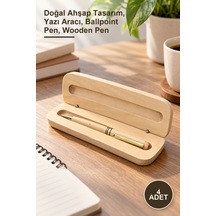 4 Adet Ahşap Kutulu Tükenmez Kalem Doğal Ahşap Tasarım, Yazı Aracı, Ballpoint Pen, Wooden Pen -
