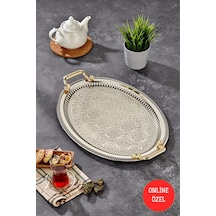 Özel Seri Oval Model Lüx Paslanmaz Çelik Sunum Tepsisi Tek Renk