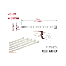 100 Adet Pemsan 25Cm X 4.8Mm Plastik Cırt Kelepçe Beyaz
