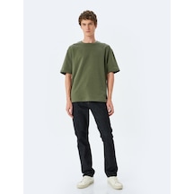 Koton Bisiklet Yaka Kısa Kollu Pamuk Karışımlı Slogan Baskılı Oversize Tişört Haki 5sam10001hk Haki