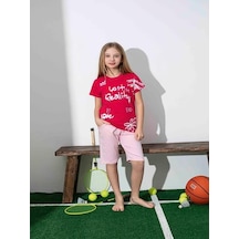 Kız Çocuk Desenli Kırmızı Şortlu Pijama Takımı-1257 Kırmızı