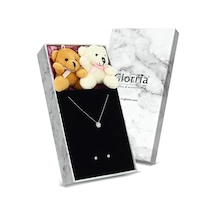 Glorria Gümüş Tektaş Kolye, Küpe Hediye Seti - Vk1068-Hs