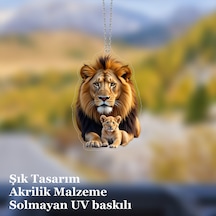 Araba Ayna Süsü, Araba Süsü, Çanta Aksesuarı - Aslan - Pleksi Malzeme, Uv Baskılı - 007 8x6 Cm