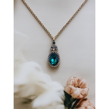 Kristal Taşlı Oval Kesim Kolye Yeşil