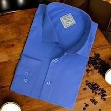 Linen Keten Slim Fit  Cotton Uzun Kollu Terletmeyen Mavi Gömlek Mavi