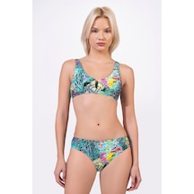 Endeep Kadın U Detaylı Desenli Toparlayıcı Bikini Takımı Mavi