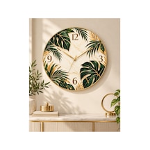 Modern Doğa Ve Yaprak Desenli Ahşap 45 Cm Sessiz Akar Mekanizmalı Uv Baskılı Dekoratif Duvar Saati Hediyelik 1043 Çok Renkli