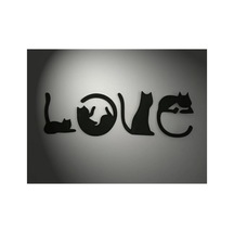 "love" Yazılı Kedi Figürlü Dekoratif Duvar Süsü