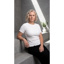 Byemelika Krinkıl Kumaş Bluz Beyaz