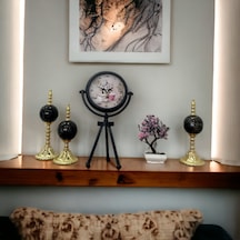 Siyah Metal Ofis Salon Otel Ayaklı Masa Saati 26 45 Cm M5