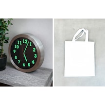 Fosforlu Metal Duvar Saati Çap 26 Cm 10 Adet + Bez Çanta Siyah