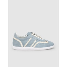 Hakiki Deri Mavi Dantel Detaylı Günlük Sneaker Ayakkabı