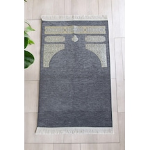 Kabe Desenli Örgü Püsküllü Şönil Seccade Gri Gri