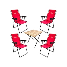 Kampçılık Argeus Rest 4'lü Bardaklı Katlanabilir Sandalye Ve Masa Seti - Kırmızı