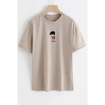 Unisex Chen Üzümlü Kekim Baskılı Tasarım T-shirt Bej