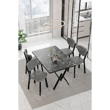 Avvio Pedra Elma Sandalye 80x120 Yemek Masası Mutfak Masası 4 Kişilik Masa Sandalye Takımı Siyah Mermer