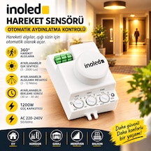 İnoled 5134 360 Rf Hareket Sensörü 16 Metre Algılama Ayarlanabilir Lux-sens-tıme Otomatik Aydınlatma Sensörü 220-240v
