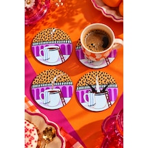Coffee Dive, Pop Art Kahve Temalı 4 Lü Bardak Altlığı Set 9 Cm, 3 Mm Ahşap Mdf, Dijital Baskı - 930472758 Diğer
