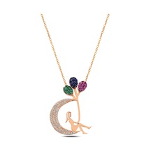 Çekirdekjewelry 925 Ayar Gümüş Ay Kolye Renkli Taşlı Zarif Kadın Tasarım Pembe