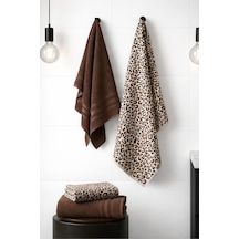 4 Parça Lüks Banyo Havlu Seti Leopar Desenli 2 Adet 70x140cm 2 Adet 50x90cm Kahve Kombin, 4lu-leopar-kahvekombın Diğer