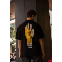 Modi Green Baskılı Unisex Günlük Stil Siyah Mimari Desen Pamuklu Oversize Ti