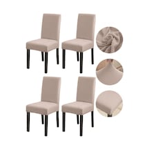 Bambu Nano Kumaş Likralı Lastikli Sandalye Kılıfı Yıkanabilir Esnek Sandalye Örtüsü 4 Lü Set Vizon