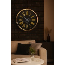 Zentime Black Marble Gold 52 Cm Metal Duvar Saati Çok Renkli