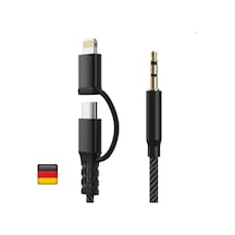 Woyax By Deji Type-C + Lightning To Aux Stereo 3.5 MM Ses Kablosu  1.2 M