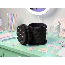 3d Baskı Kabartma Kalp Desenli Kapaklı Kalemlik - Masaüstü Organizer - Siyah Çok Renkli