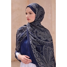 Belli Fresh Çiçek Desen Vintage Şal 3 Lacivert-vizon