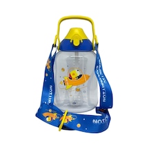 Uzspace 1500ml Mega Boy Askılı Kulplu Pipetli/pipetsiz Kullanım Tritan Çocuk Su Matarası Mavi-sarı Diğer