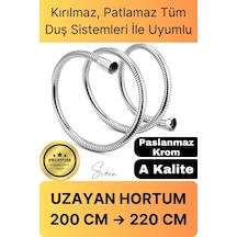 Lüks Paslanmaz Krom Kırılmaz Çatlamaz Tüm Duş Sistemleriyle Uyumlu Uzayan Spiral Hortum Örgü 2,2 Mt Metal
