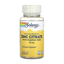 Solaray, Zinc Citrate With Pumpkin Seed, 50 Mg, 60 Veg Kapsül