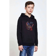 Tshirthane Sodom Code Red Baskılı Unisex Çocuk Kapüşonlu Siyah Sweatshirt Siyah